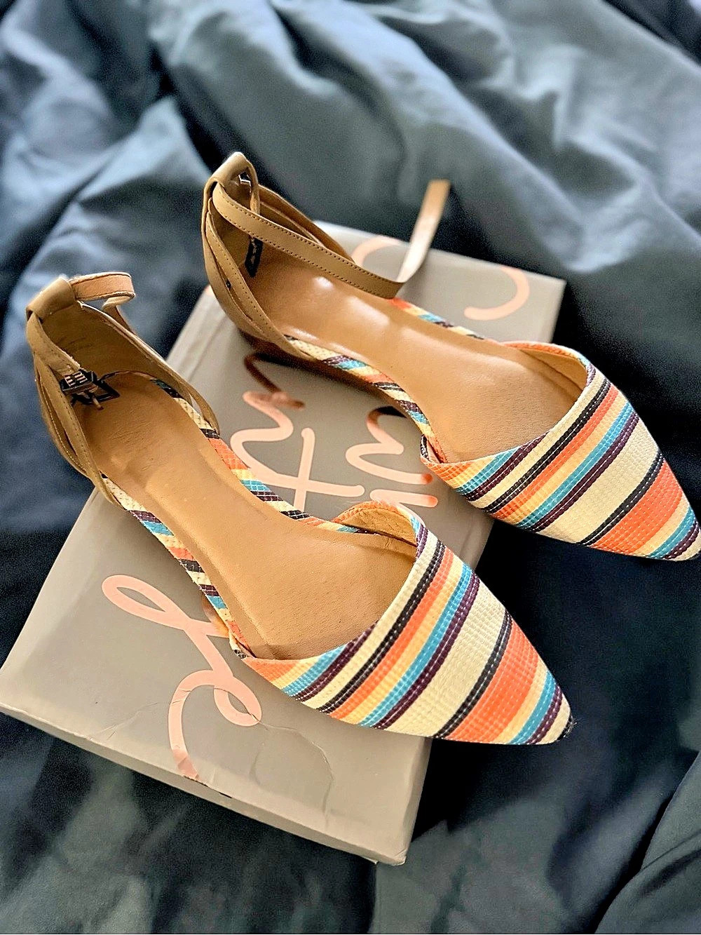 Crown vintage Evalinda Striped Ankle Strap Heels Multicolor US 8 Like New
